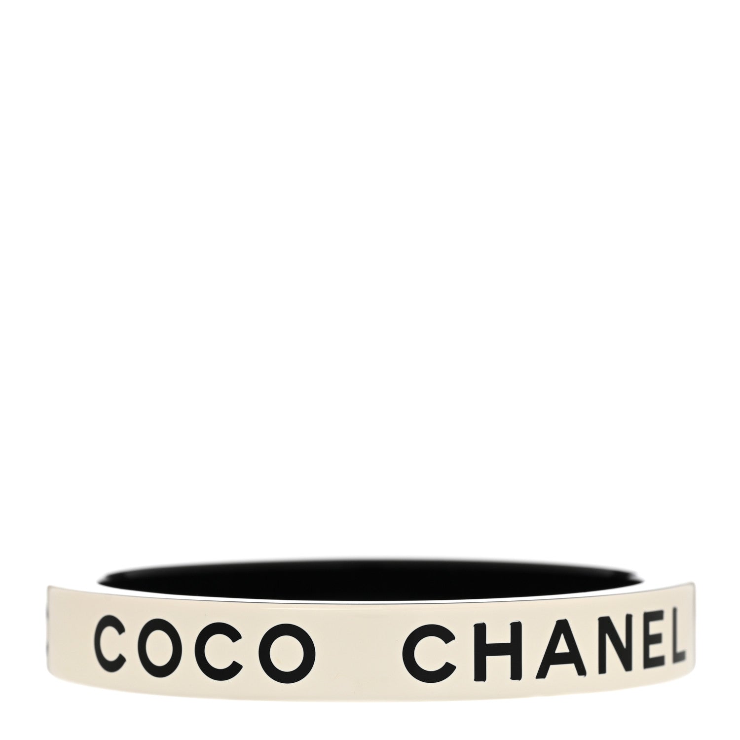 Chanel Resin Logo Bangle Bracelet Black White 5 of 5