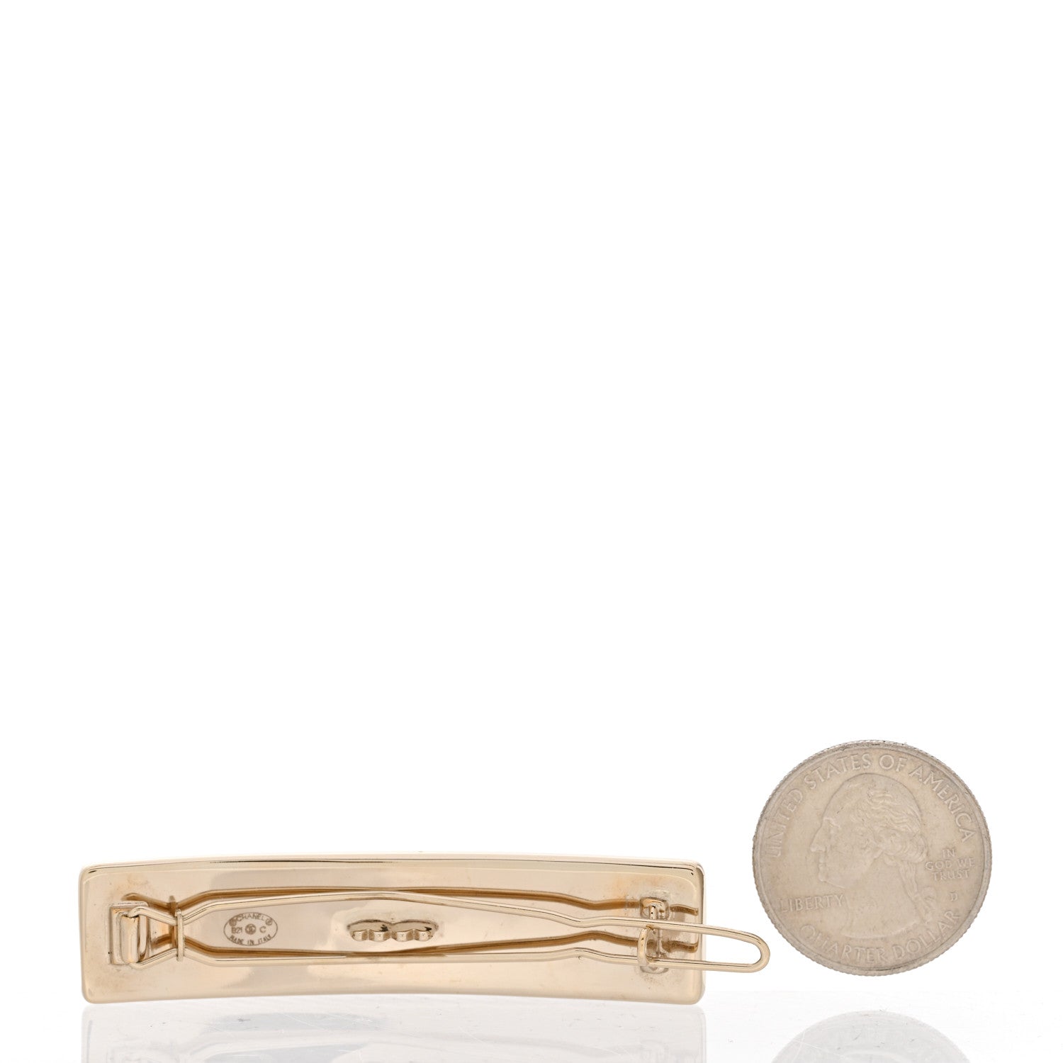 Chanel Metal Crystal Logo Hair Clip Gold 2 of 4