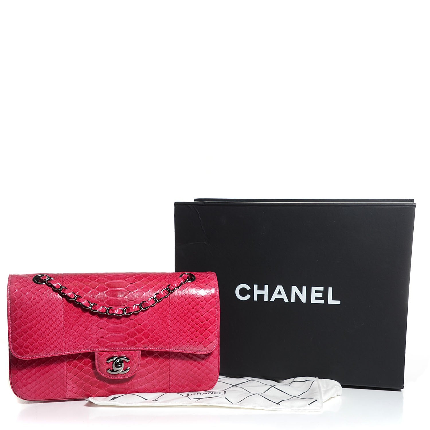 Chanel Python Medium Double Flap Dark Pink 5 of 10