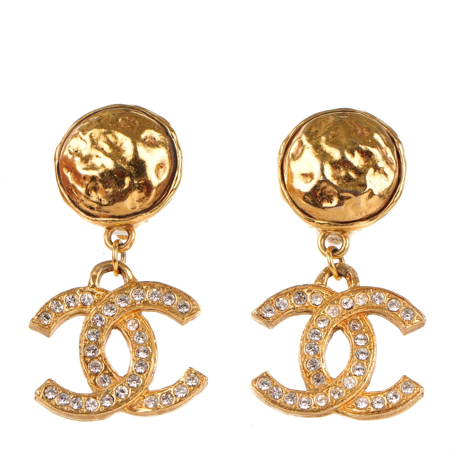 Chanel Crystal CC Large Clip On Drop Earrings Gold 1 of 5