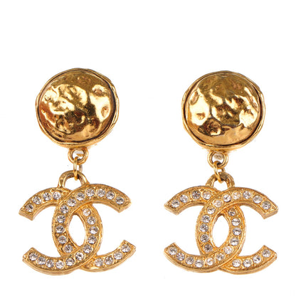 Chanel Crystal CC Large Clip On Drop Earrings Gold 1 of 5