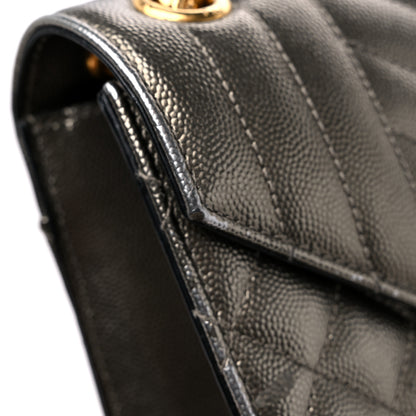 Saint Laurent Metallic Grain De Poudre Textured Mixed Matelasse Triquilt Medium Monogram Satchel Piombo 14 of 15