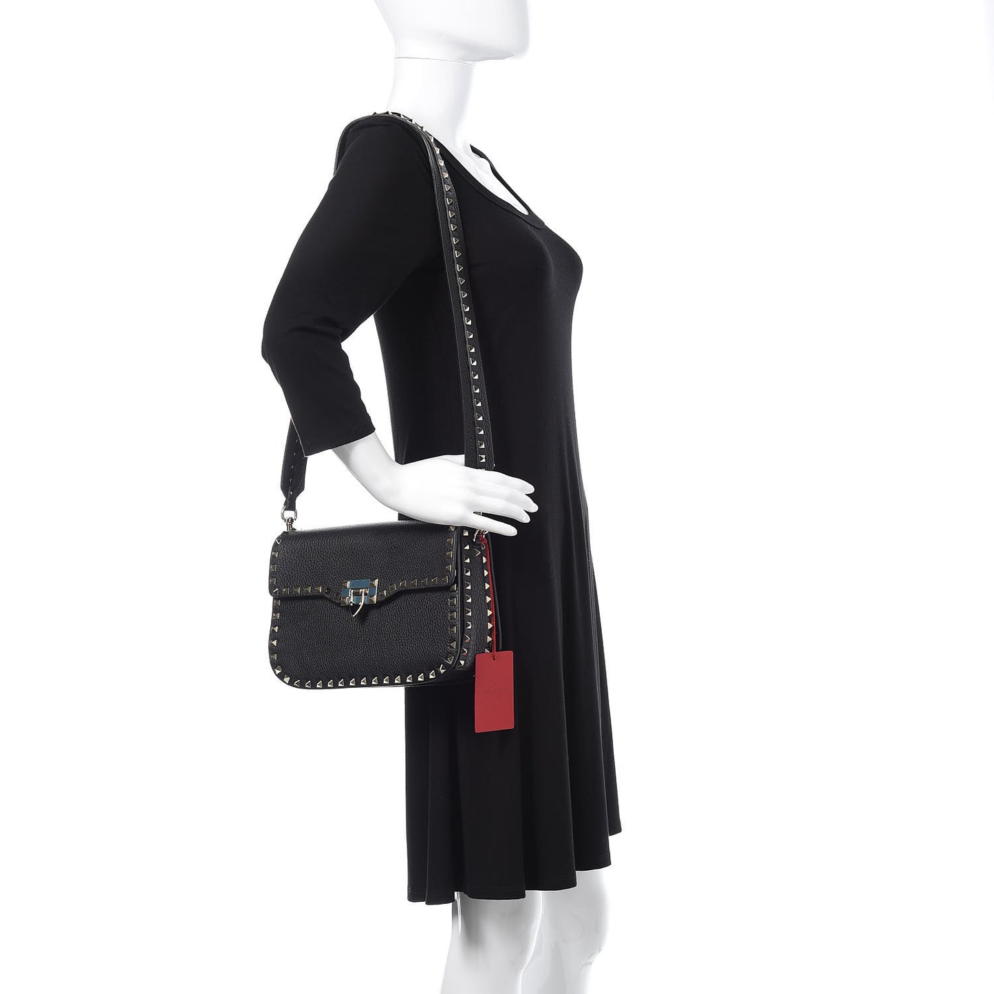 Pebbled Calfskin Medium Rockstud Flap Saddle Bag Black