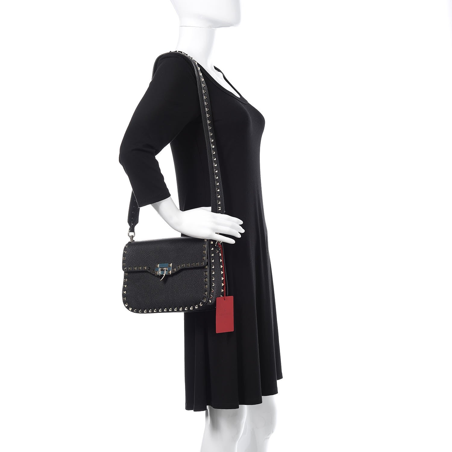 Valentino Garavani Pebbled Calfskin Medium Rockstud Flap Saddle Bag Black 2 of 10