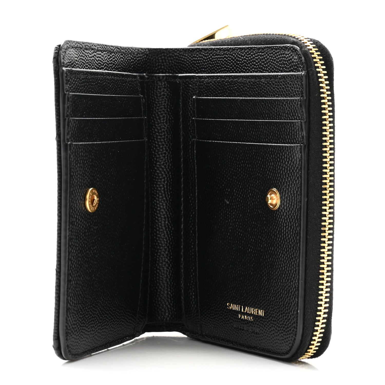 Saint Laurent Grain De Poudre Matelasse Chevron Monogram Compact Zip Around Wallet Black 5 of 11