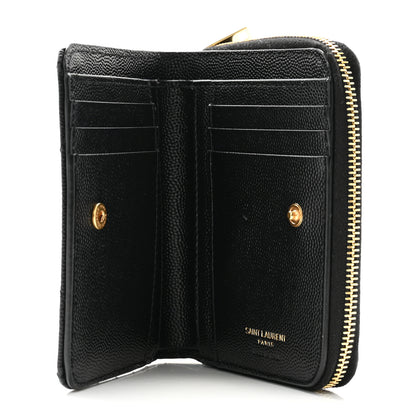 Saint Laurent Grain De Poudre Matelasse Chevron Monogram Compact Zip Around Wallet Black 5 of 11