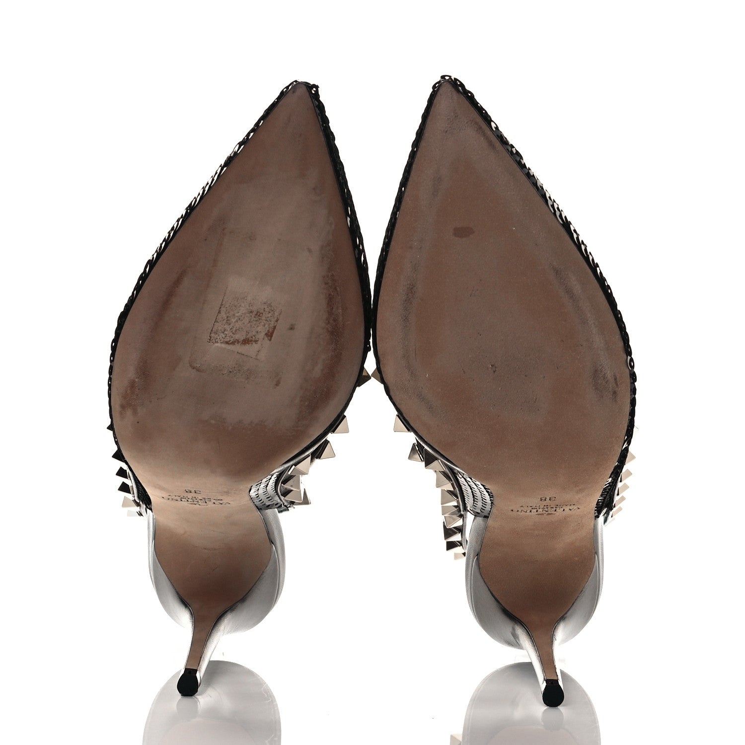 Valentino Garavani Sequin Metallic Nappa Rockstud Ankle Strap 100mm Pumps 38 Black Rutenio 5 of 8