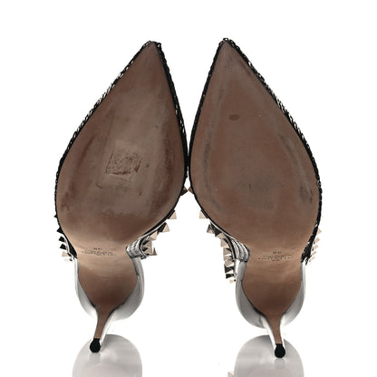 Valentino Garavani Sequin Metallic Nappa Rockstud Ankle Strap 100mm Pumps 38 Black Rutenio 5 of 8