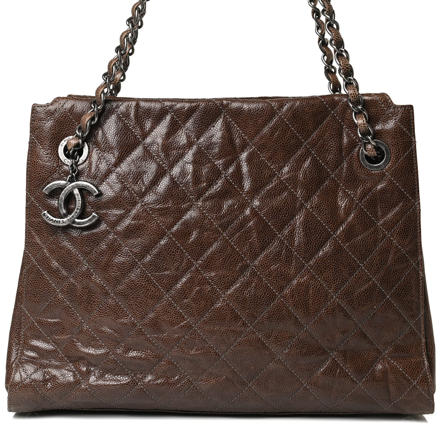 Chanel Crumpled Grained Calfskin CC Crave Tote Brown 8 of 16