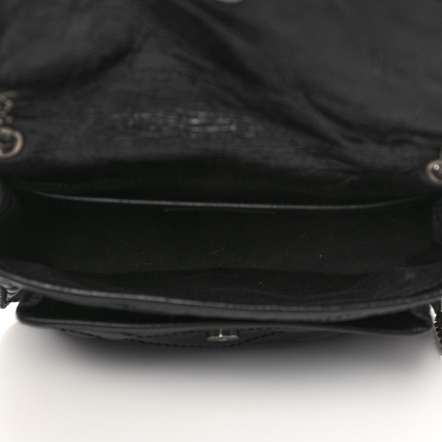Crinkled Calfskin Matelasse Monogram Baby Niki Chain Satchel Black