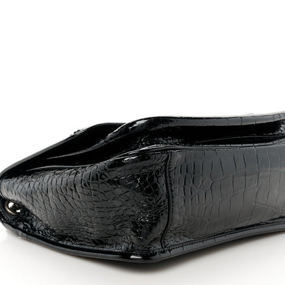 Saint Laurent Patent Crocodile Embossed Lambskin Monogram Medium Niki Chain Satchel Black 9 of 10