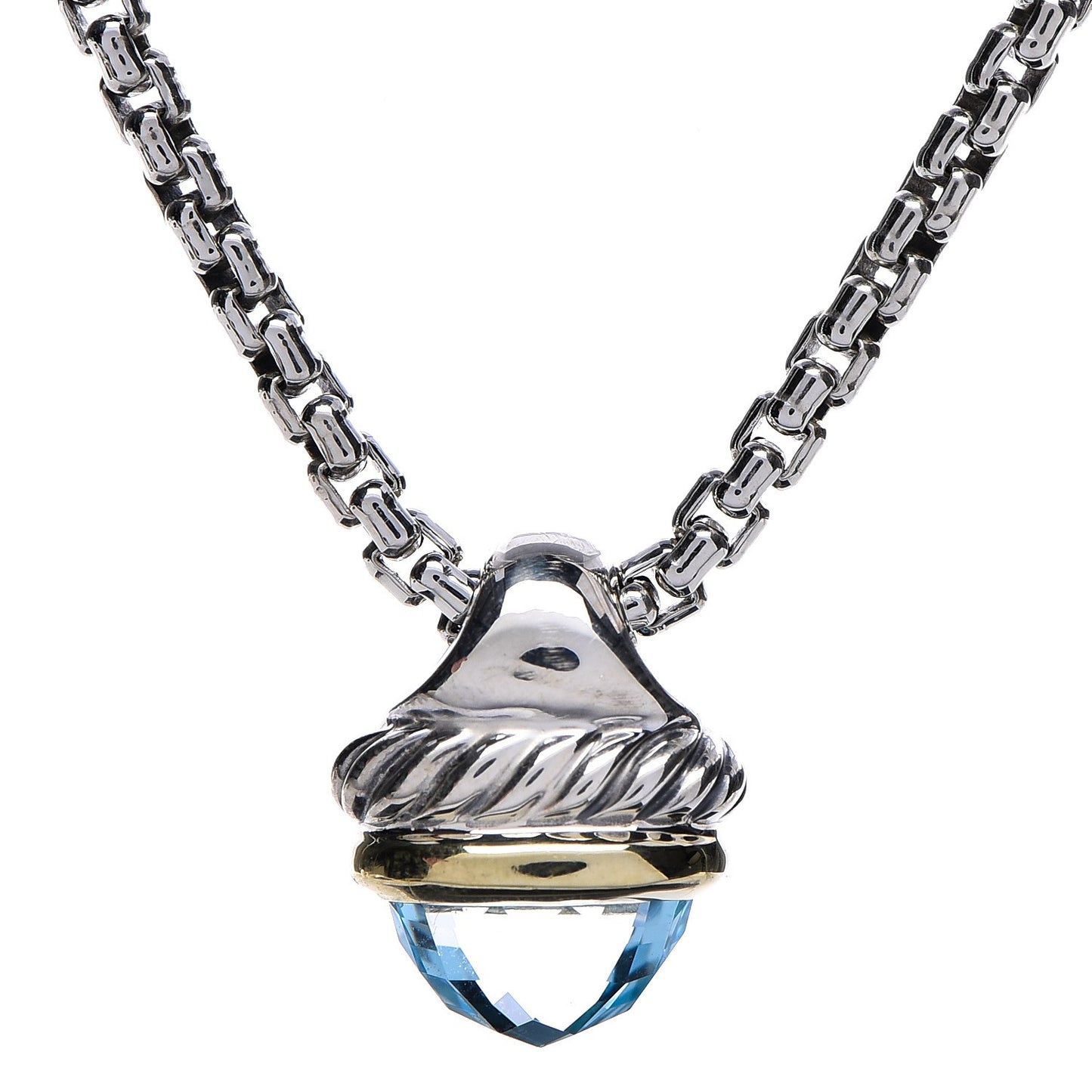 Sterling Silver 14K Yellow Gold Blue Topaz 10mm Acorn Pendant Necklace
