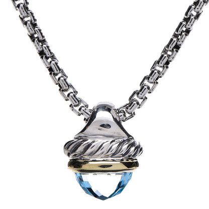 David Yurman Sterling Silver 14K Yellow Gold Blue Topaz 10mm Acorn Pendant Necklace 5 of 6