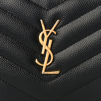 Saint Laurent Grain De Poudre Matelasse Chevron Monogram Zipped Card Case Black 6 of 9