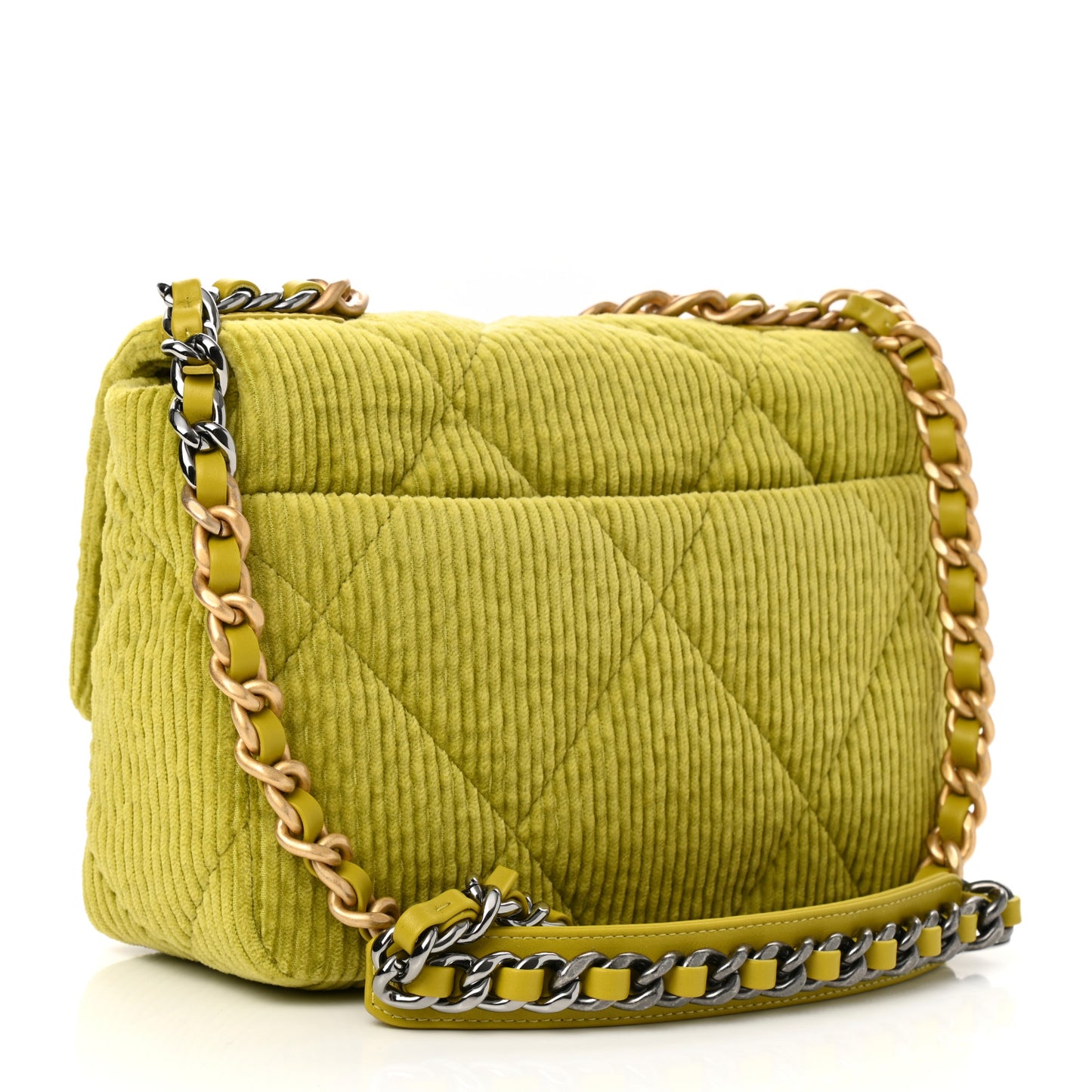 Corduroy Quilted Medium Chanel 19 Flap Light Green