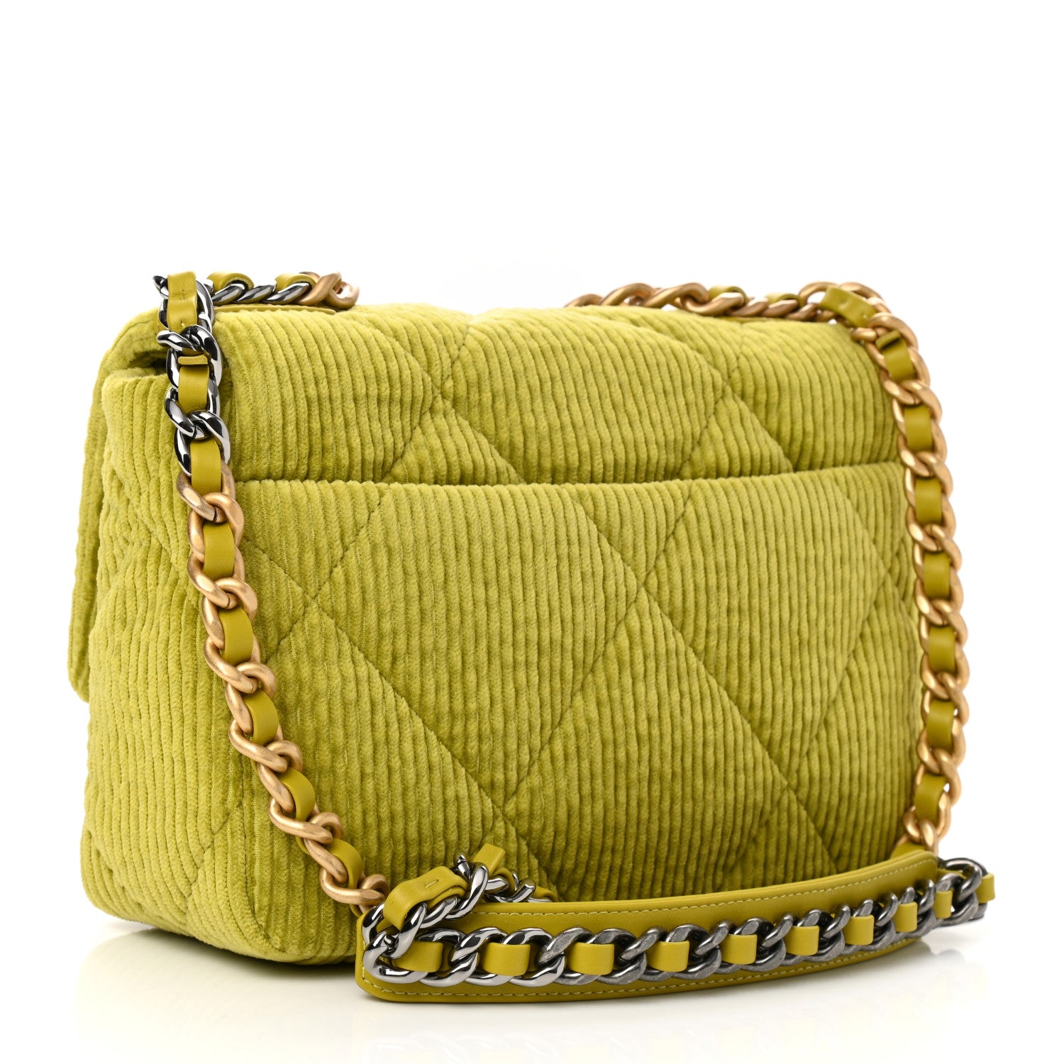 Chanel Corduroy Quilted Medium Chanel 19 Flap Light Green 3 of 11