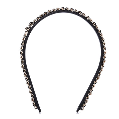 Chanel Metal Lambskin CC Turnlock Chain Headband Gold Black 1 of 6