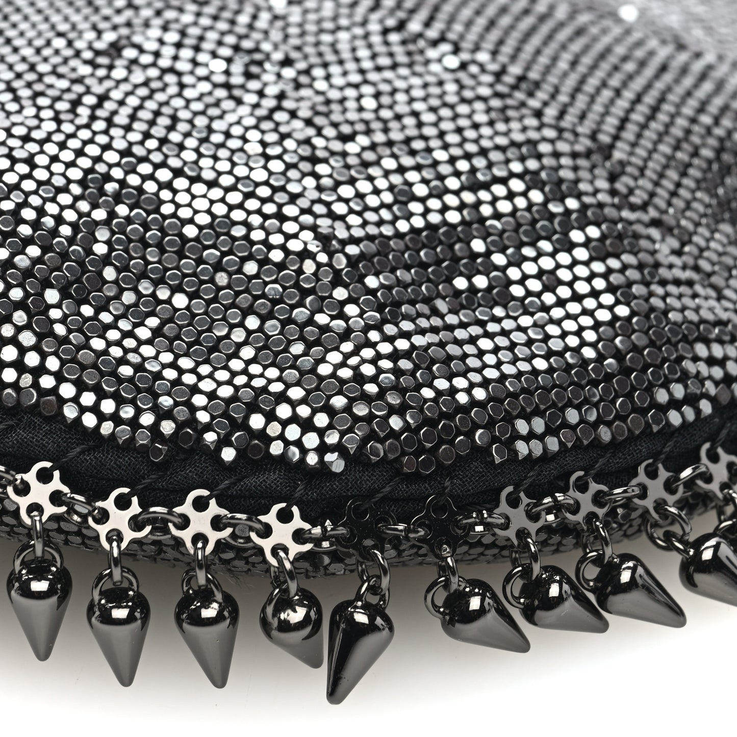 Satin Mesh Studded Mini Heart Bag Dark Rutenio