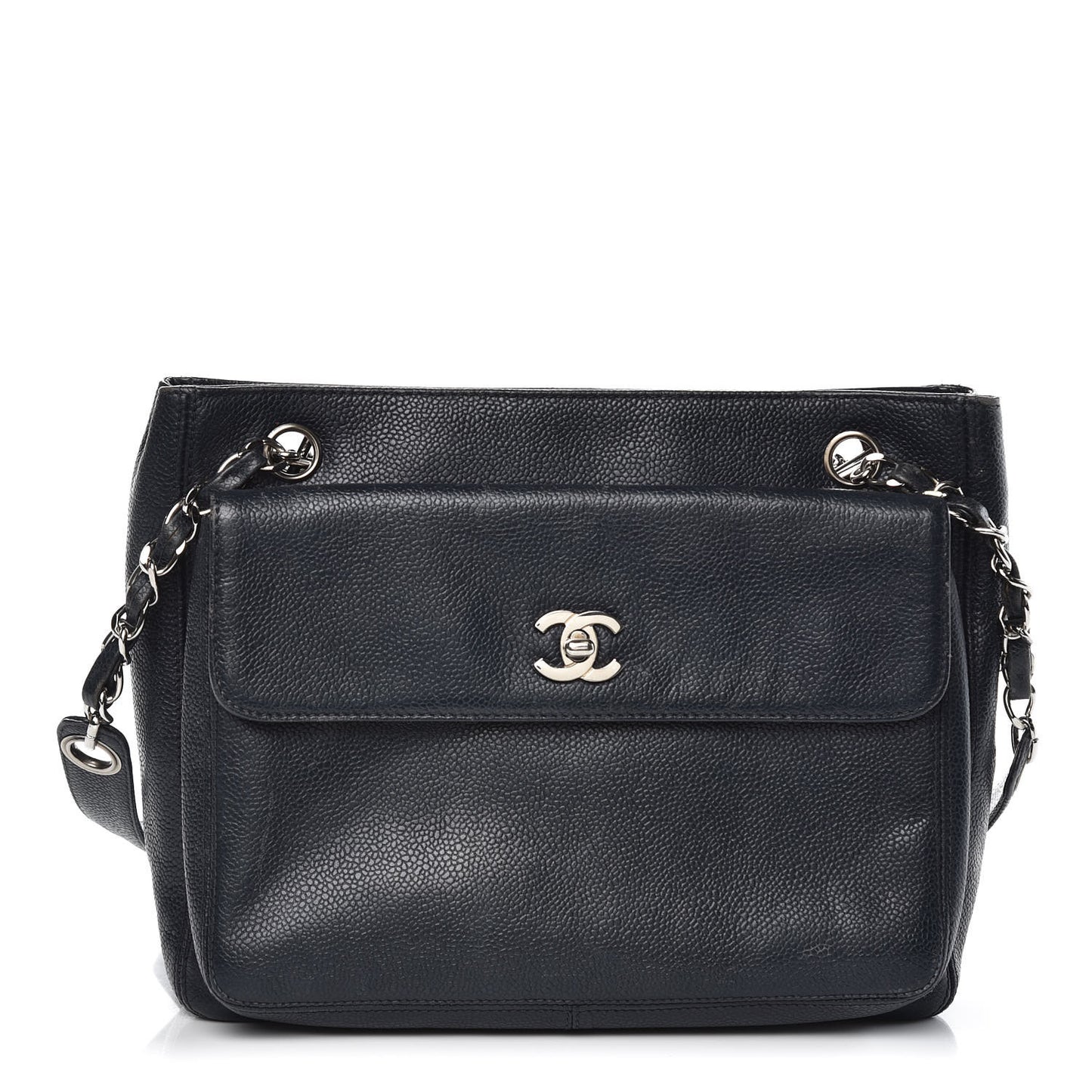 Caviar Flap Shoulder Bag Navy