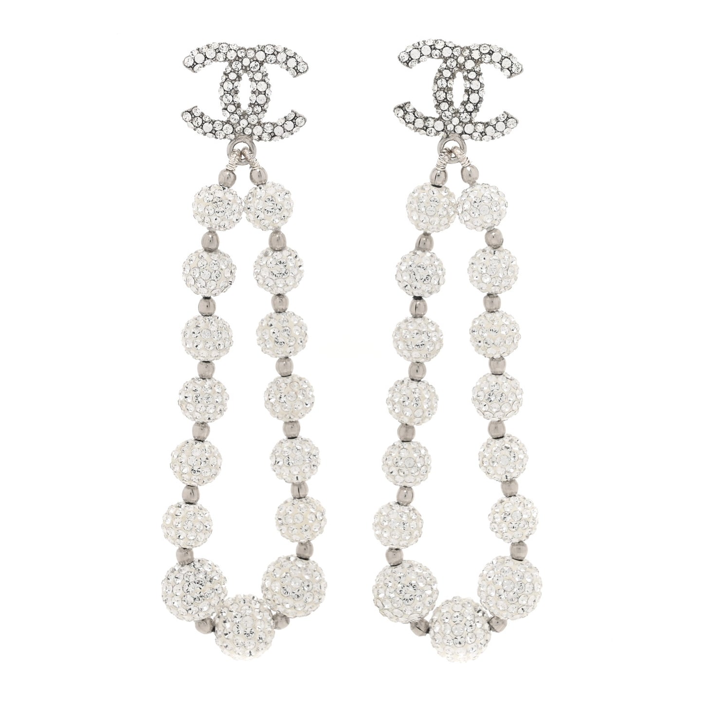 Crystal CC Ball Drop Earrings Silver