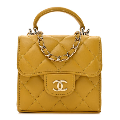 Chanel Lambskin Quilted Top Handle Flap Clutch With Chain Yellow 1 of 17