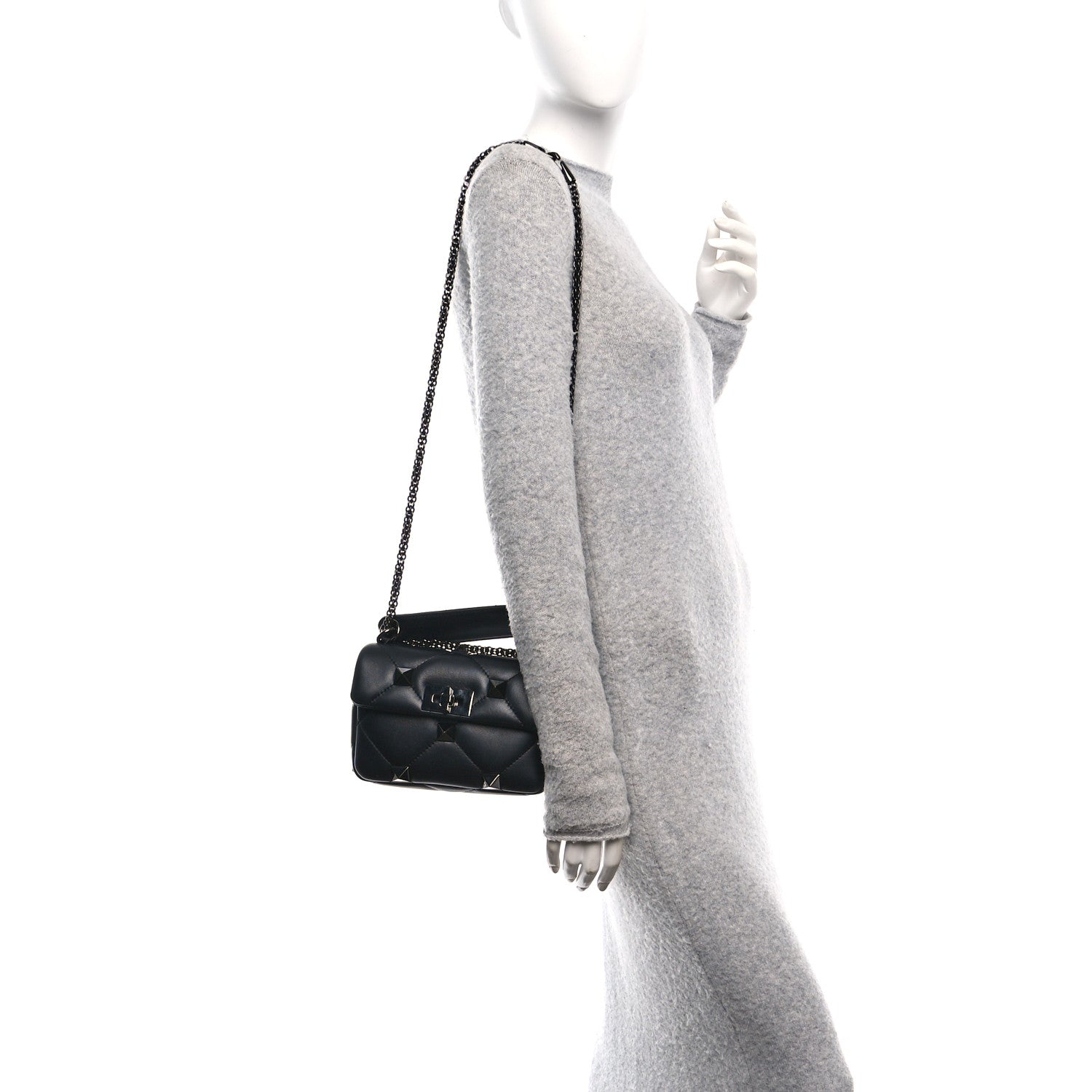 Valentino Garavani Nappa Monochrome Small Roman Stud Shoulder Bag Black 2 of 10