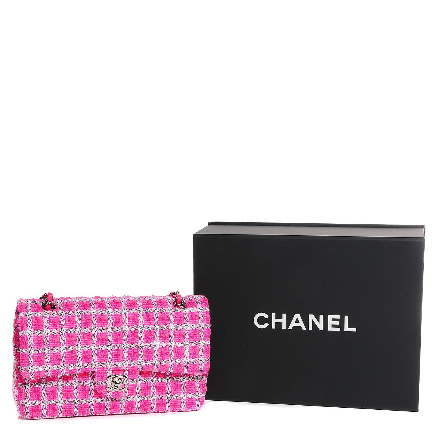 Chanel Tweed Medium Double Flap Fuchsia White 9 of 9