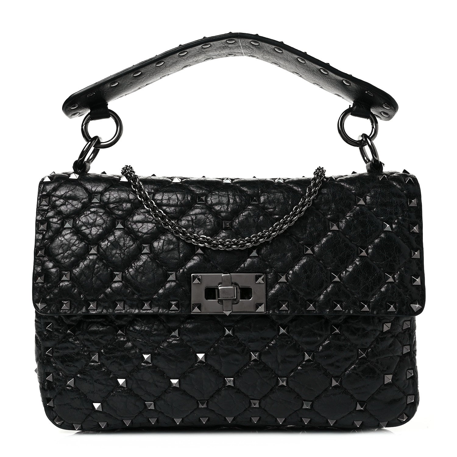 Valentino Garavani Craquele Nappa Medium Rockstud Spike Shoulder Bag Black 1 of 9