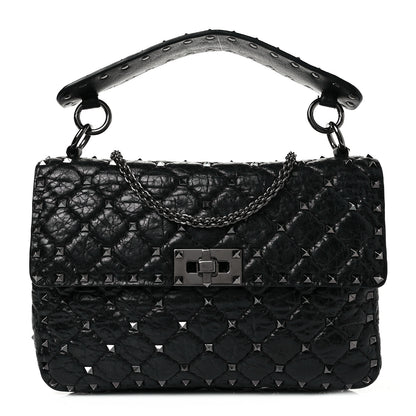Valentino Garavani Craquele Nappa Medium Rockstud Spike Shoulder Bag Black 1 of 9