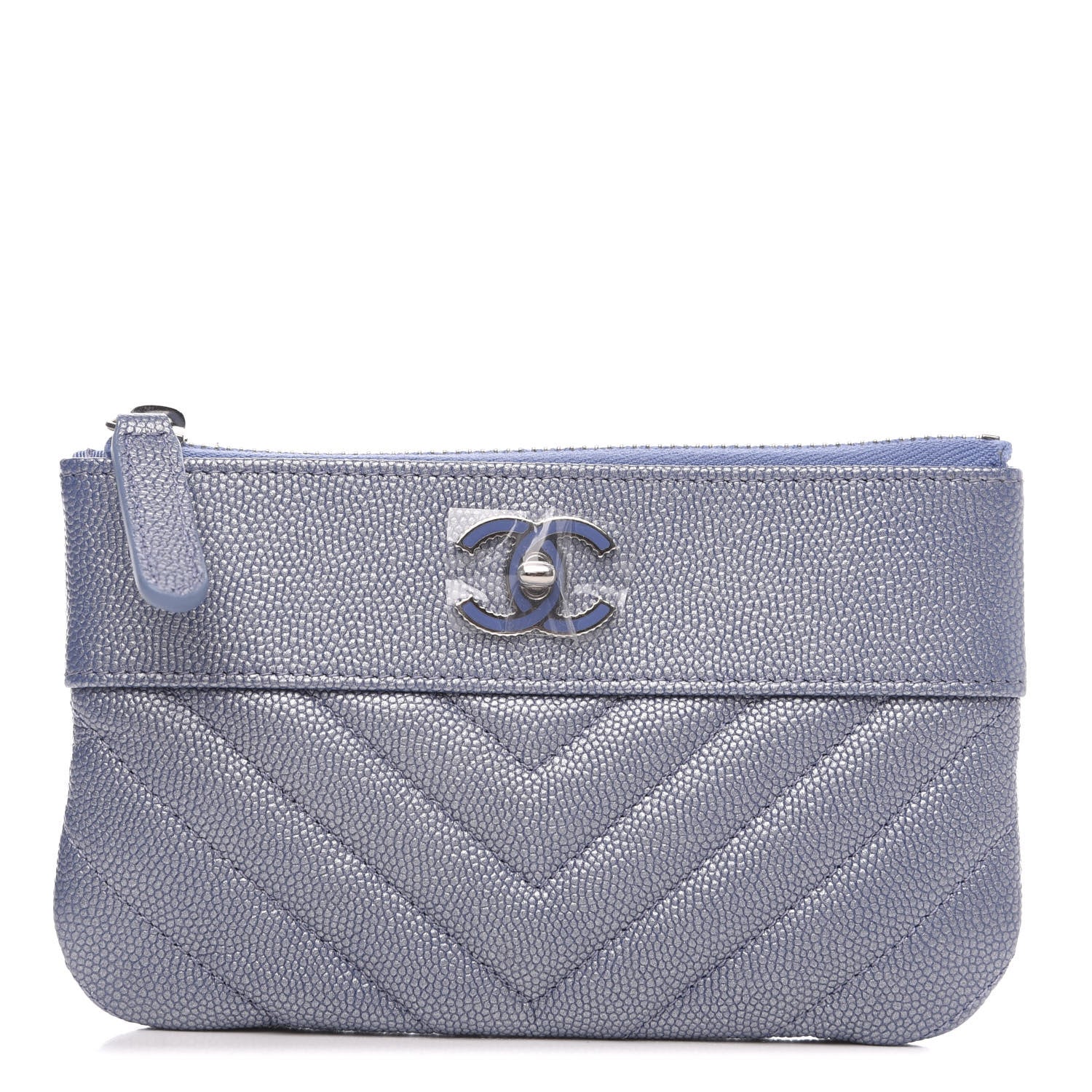 Chanel Metallic Caviar Chevron Quilted Small Vintage Mademoiselle Cosmetic Case Blue 1 of 7