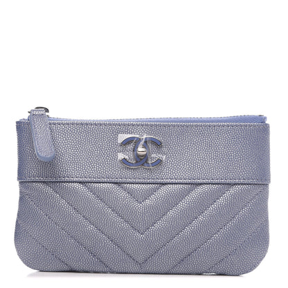 Chanel Metallic Caviar Chevron Quilted Small Vintage Mademoiselle Cosmetic Case Blue 1 of 7