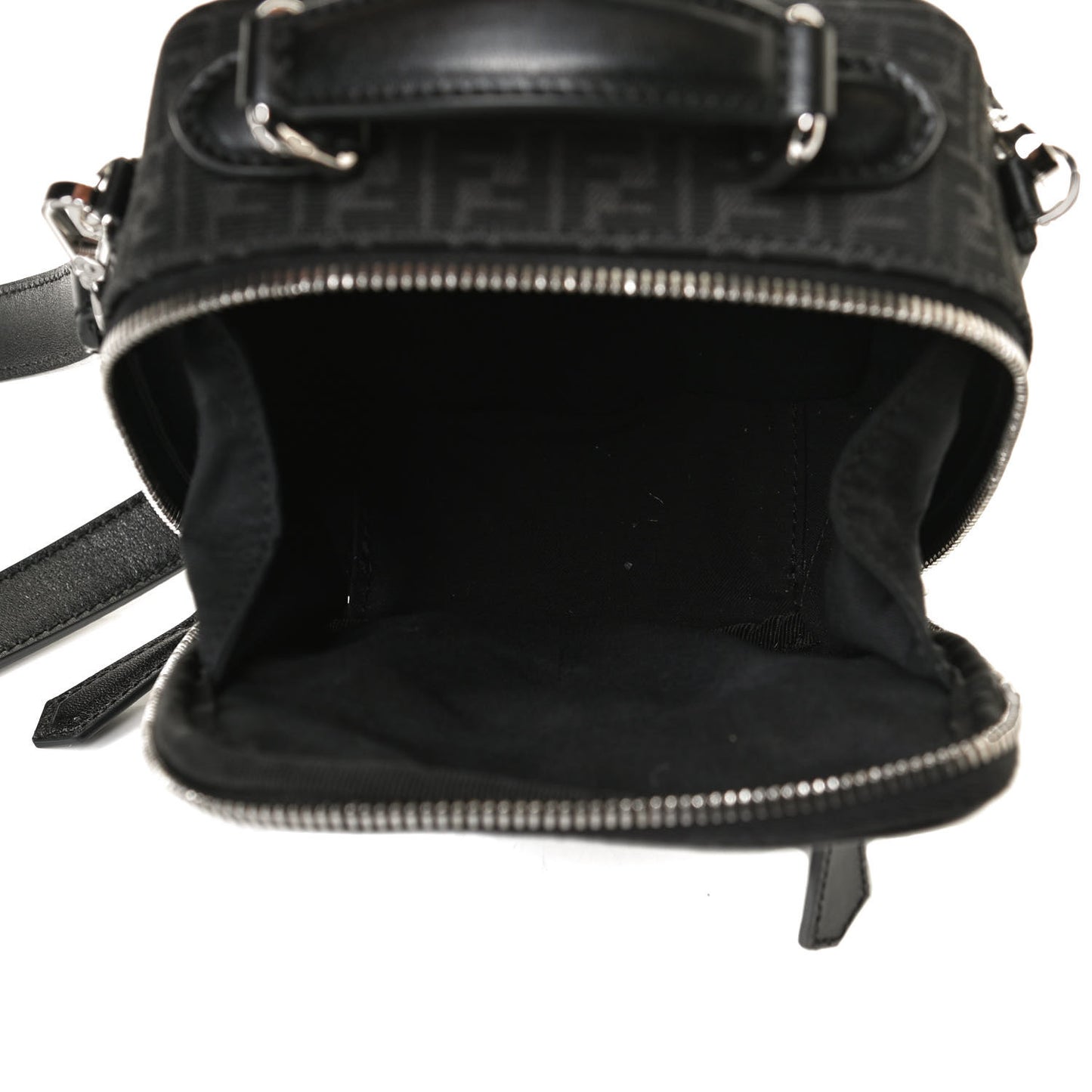 Recycled Fabric Jacquard Vitello Astro Micro FF Mini Trolley Bag Asfalto Black