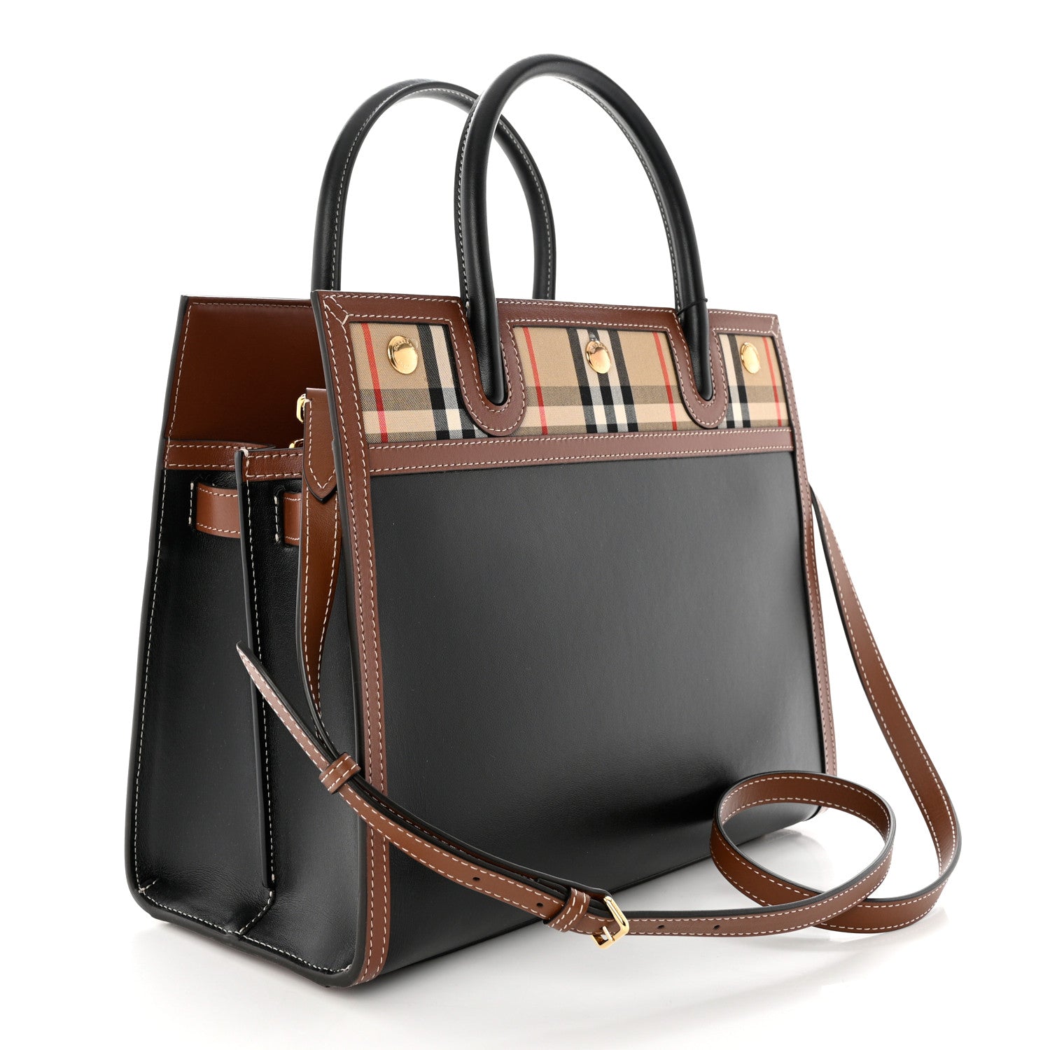 Burberry Calfskin Vintage Check Medium Two Handle Title Bag Black 3 of 10