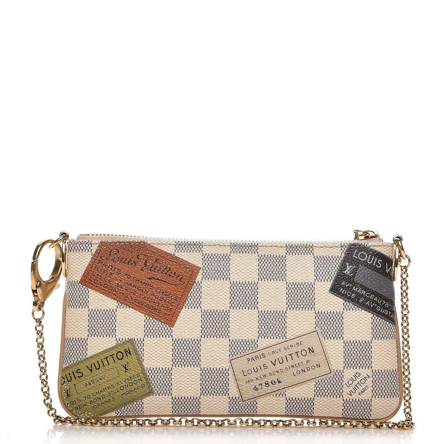 Louis Vuitton Damier Azur Trunks Labels Pochette Milla MM 1 of 7