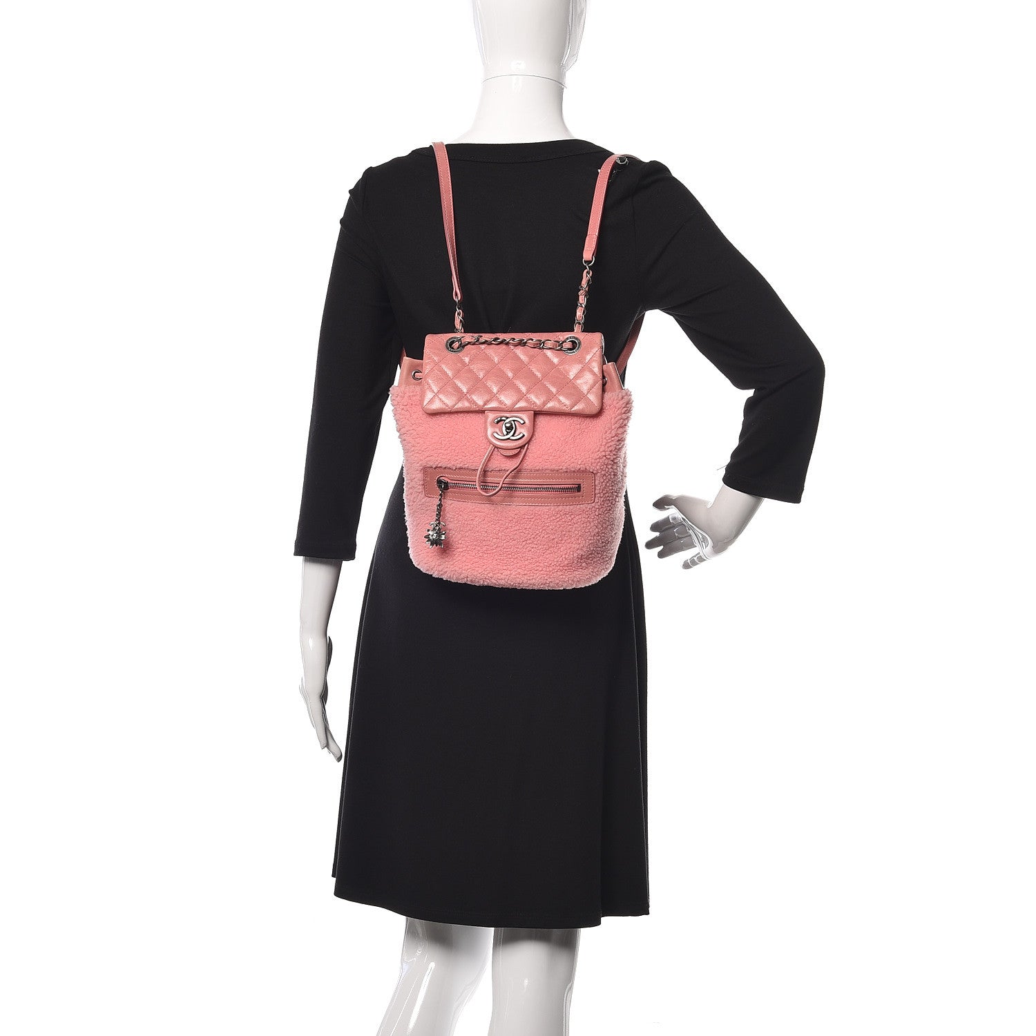 Chanel Glazed Calfskin Shearling Quilted Small Mountain Backpack Pink 2 of 13