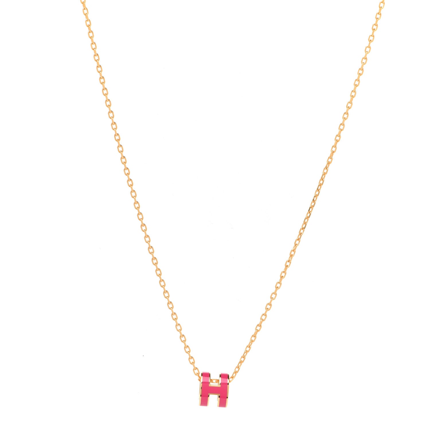 Hermes Lacquered Gold Mini Pop H Pendant Necklace Rose Extreme 1 of 8