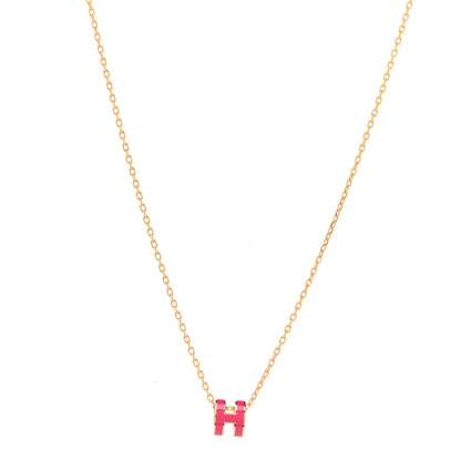 Hermes Lacquered Gold Mini Pop H Pendant Necklace Rose Extreme 1 of 8