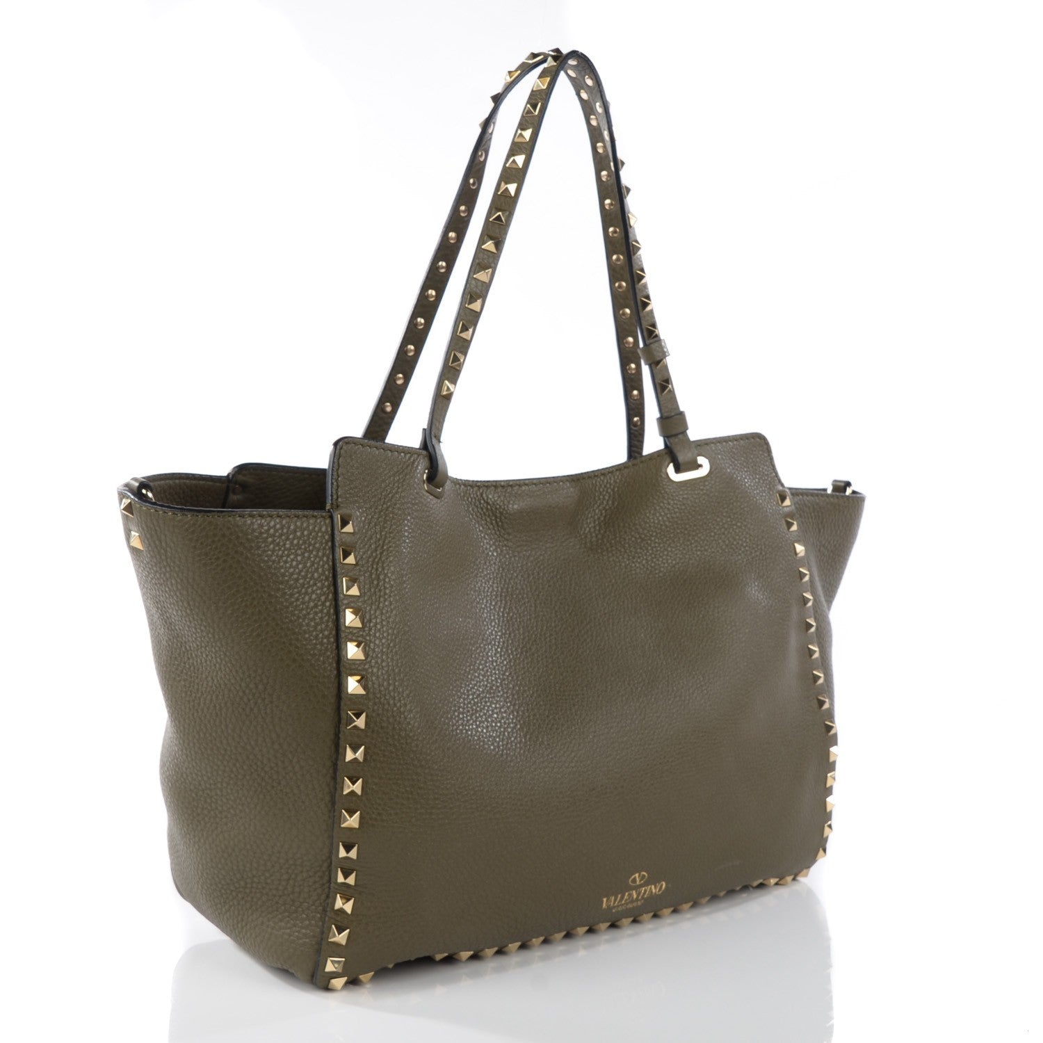 Valentino Garavani Alce Printed Calfskin Medium Rockstud Tote Army Green 3 of 9