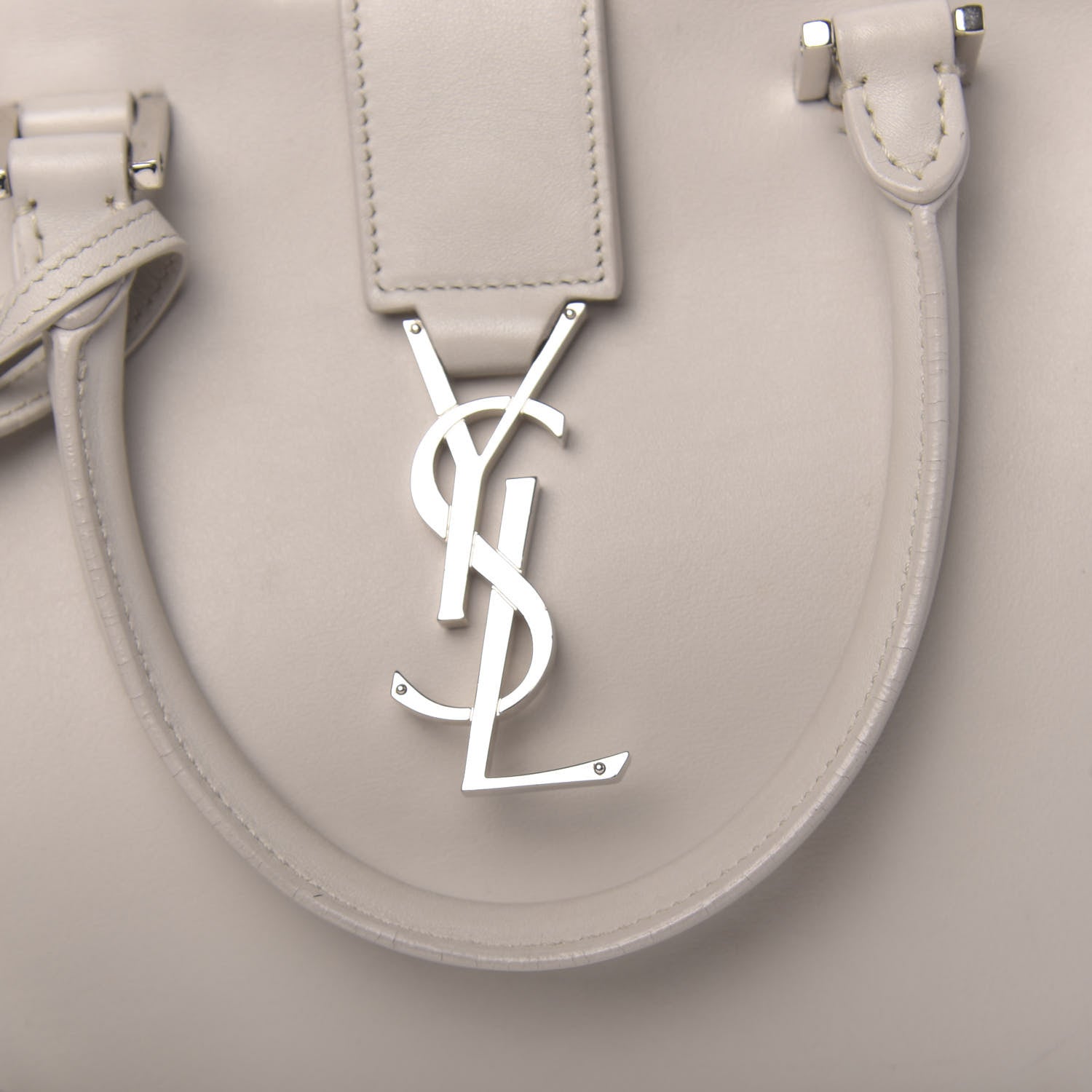 Saint Laurent Smooth Calfskin Baby Monogram Cabas Gris Perle 16 of 22