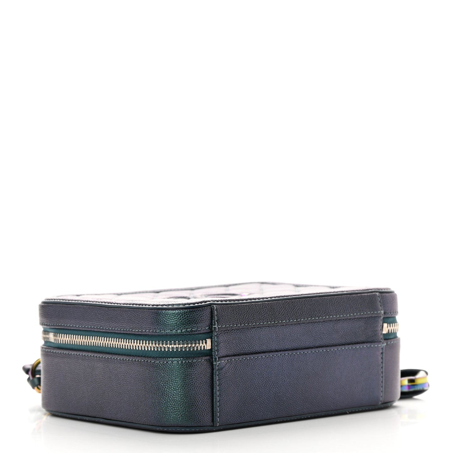 Iridescent Caviar Quilted Medium CC Filigree Vanity Case Dark Turquoise