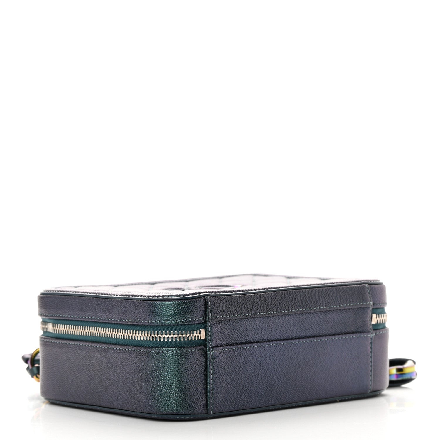 Chanel Iridescent Caviar Quilted Medium CC Filigree Vanity Case Dark Turquoise 4 of 10