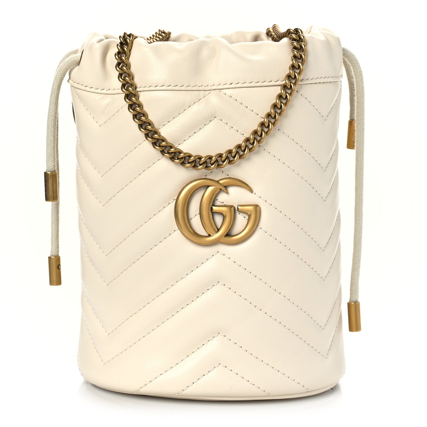 Calfskin Matelasse Mini GG Marmont 2.0 Bucket Bag White