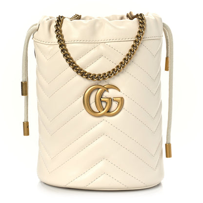 Gucci Calfskin Matelasse Mini GG Marmont 2.0 Bucket Bag White 1 of 9