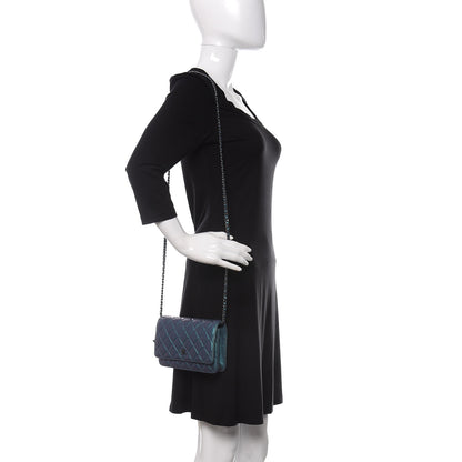 Chanel Metallic Lambskin Wallet On Chain WOC Turquoise 2 of 11
