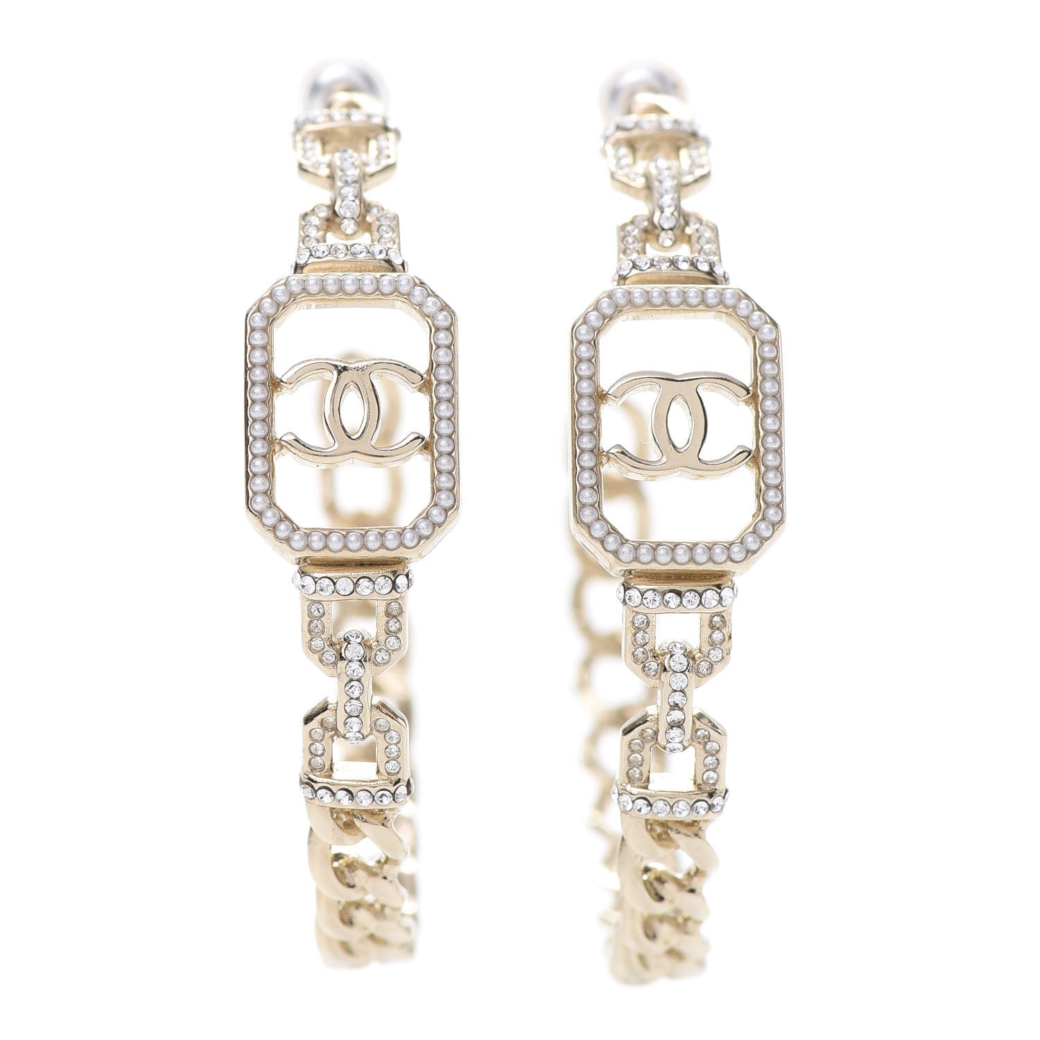 Chanel Crystal CC Vendome Hoop Earrings Gold 1 of 5