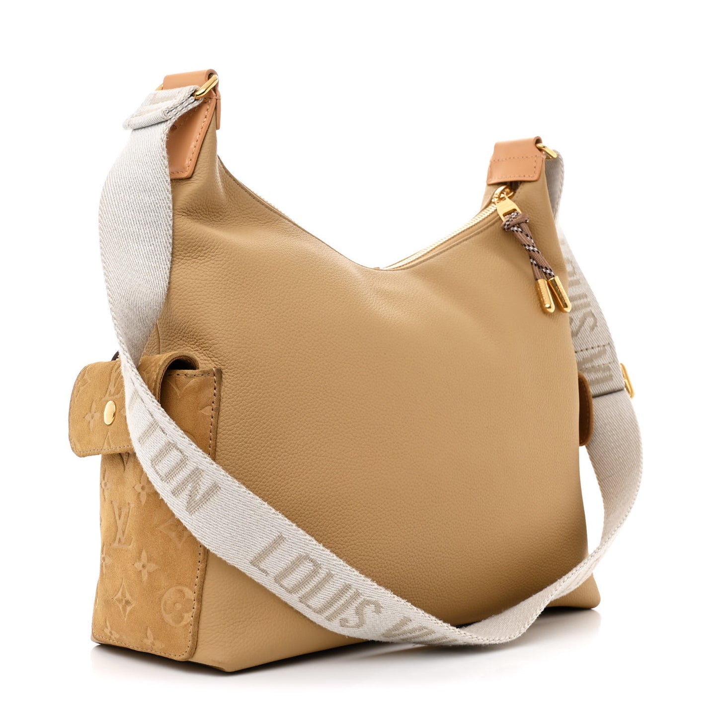 Grained Cowhide Monogram Hobo Cargo Beige
