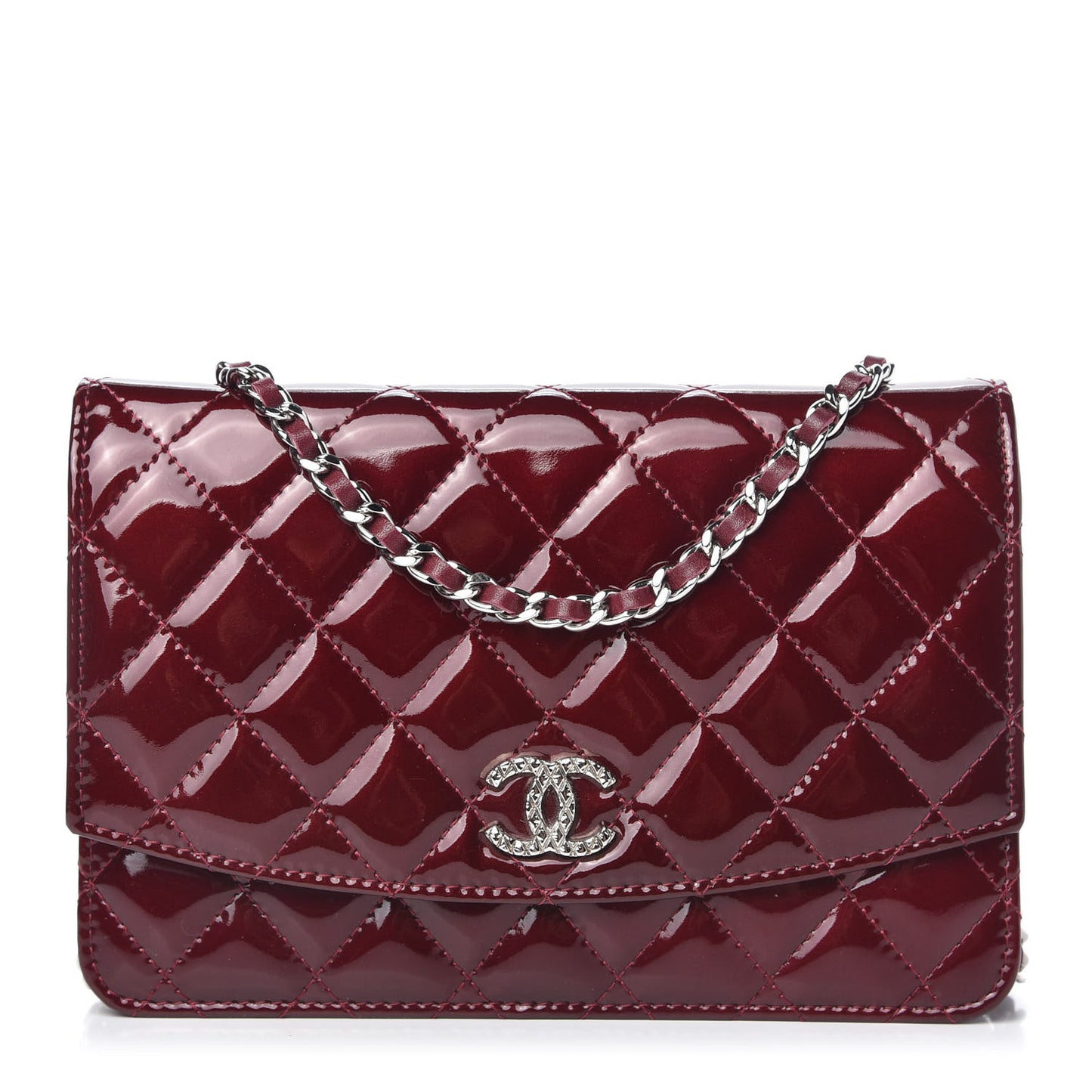 Patent Quilted Brilliant Wallet On Chain WOC Red