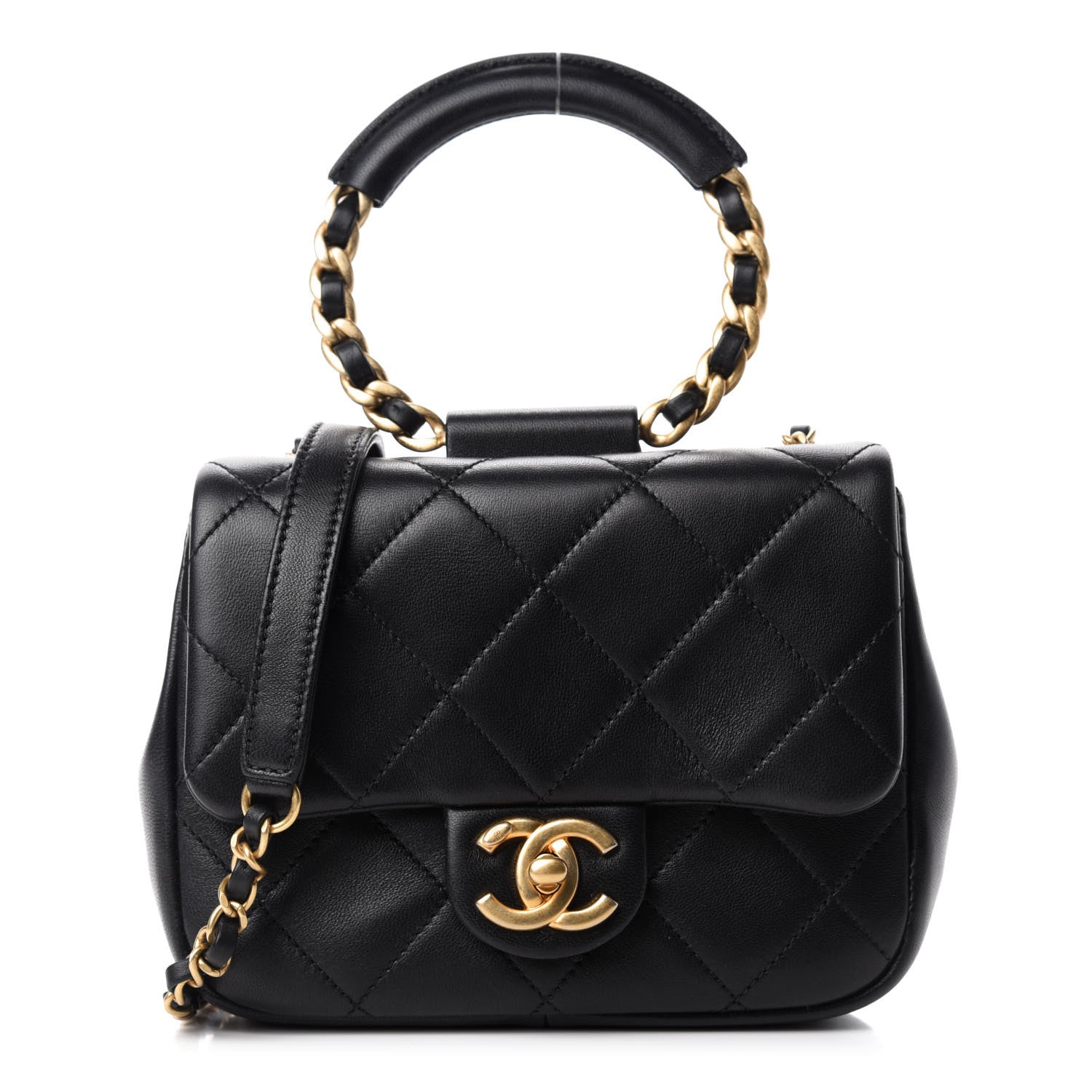Chanel Lambskin Quilted Small Circular Handle Bag Black 1 of 11