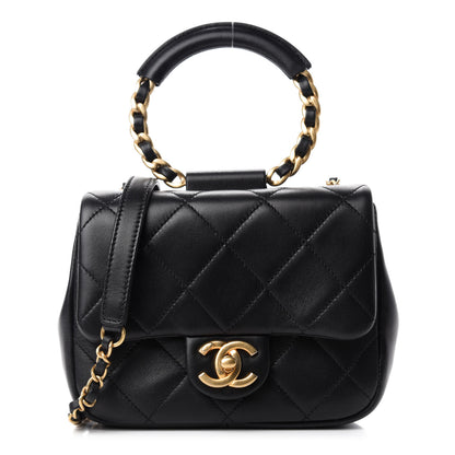 Chanel Lambskin Quilted Small Circular Handle Bag Black 1 of 11