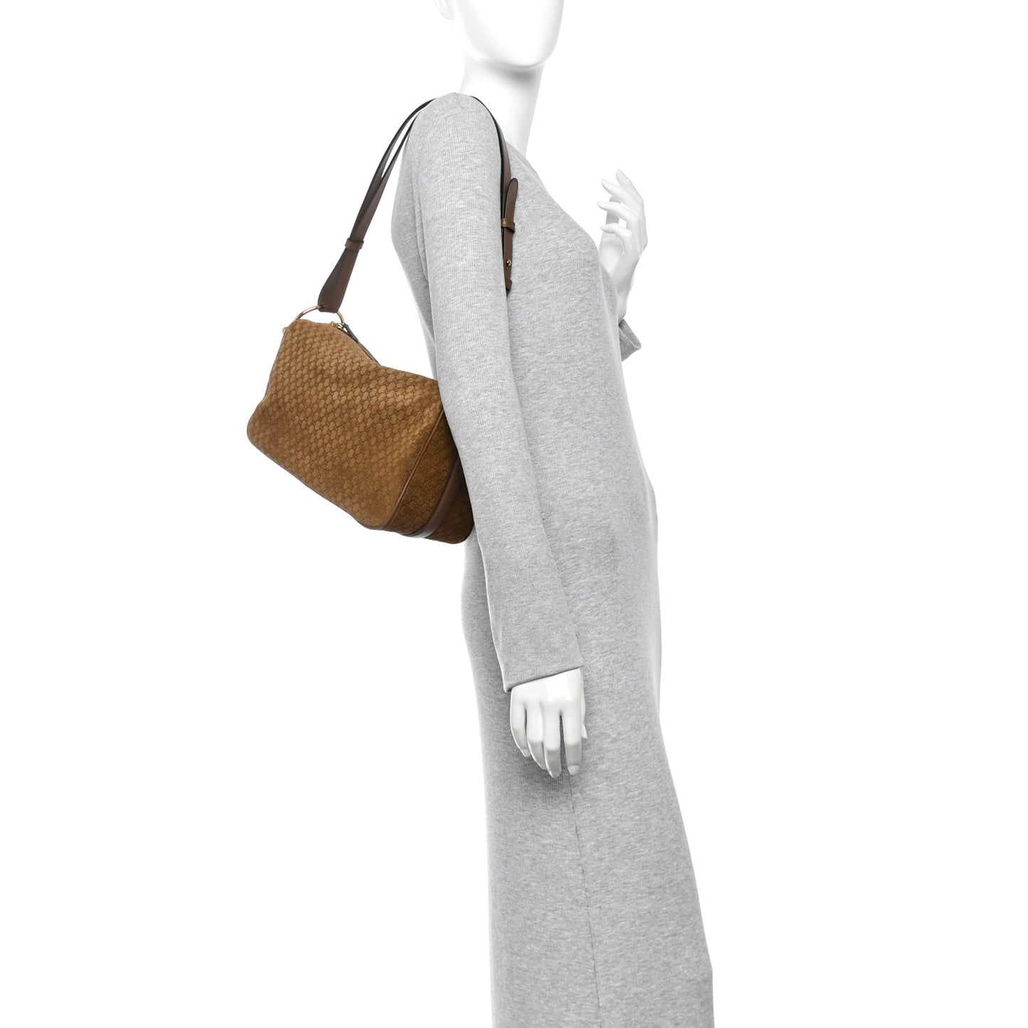 Suede GG Monogram Half Horsebit Medium Shoulder Bag Brown